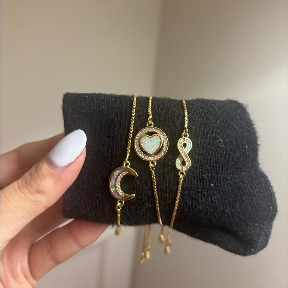 Gold and Opal Charm Bracelet Set